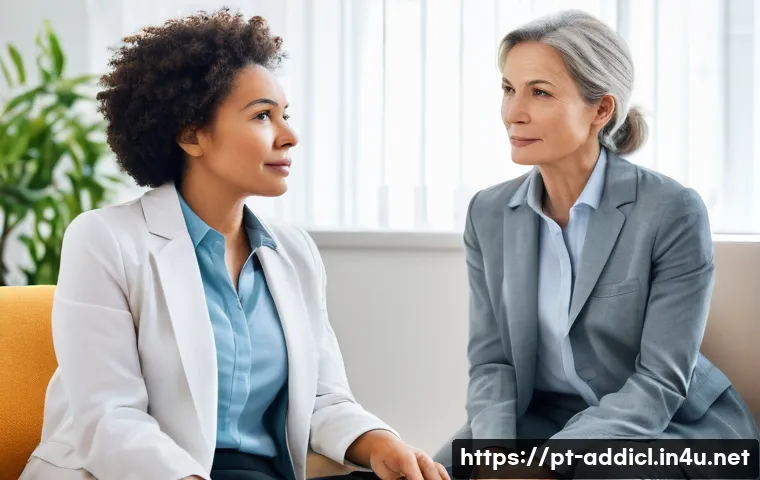중독상담사로서 성장하기 위한 독서 목록 - **Prompt: Empathetic Connection in a Counseling Session**
    A realistic, high-definition image por...