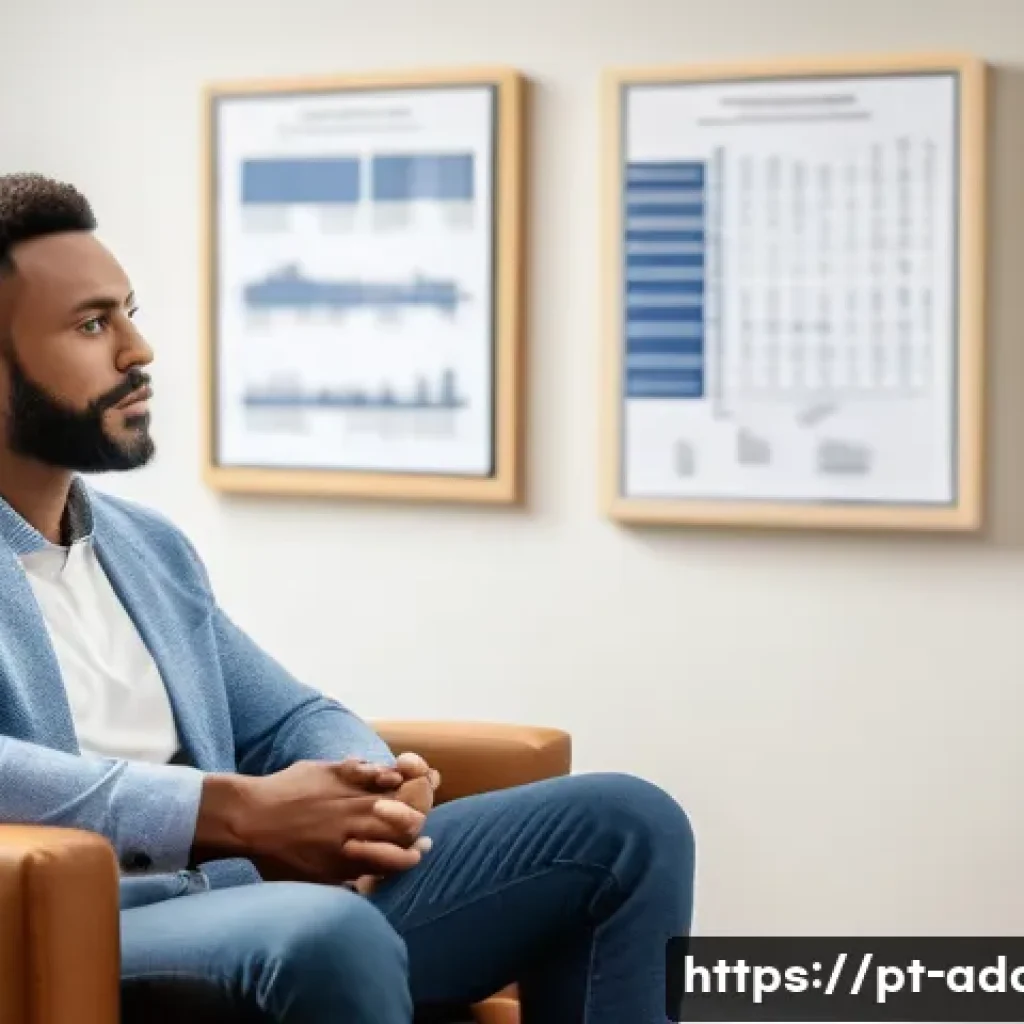 중독상담사 직업에서 사용하는 심리 테스트 - A compassionate clinical psychologist in a modern therapy office, engaging warmly with a diverse adu...